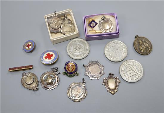 Nine assorted silver medallions and other medallions